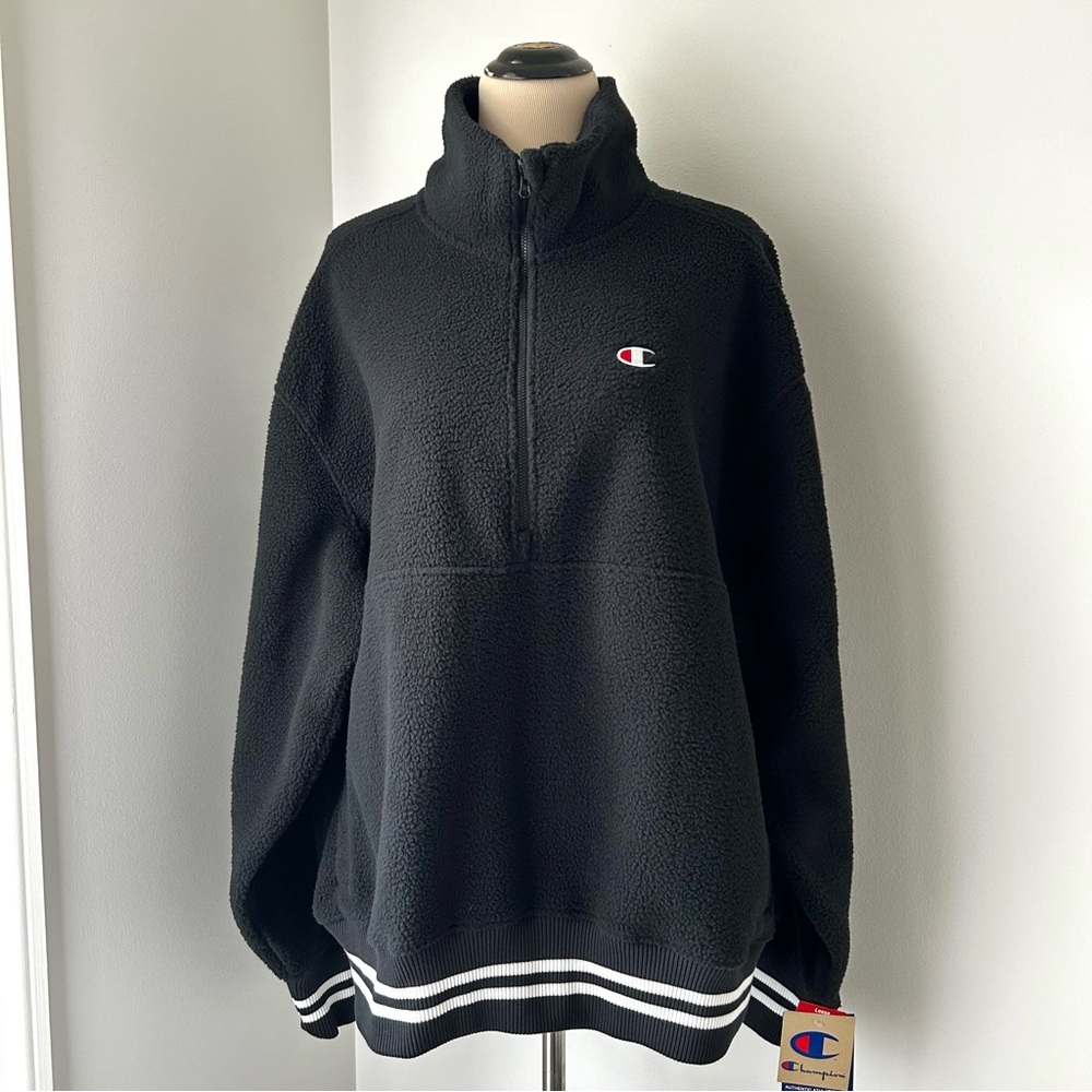 🌸BRAND NEW Champion Pullover. Fuzzy & Cozy. Black/White w/ Pockets Size: XL - Picture 4 of 14